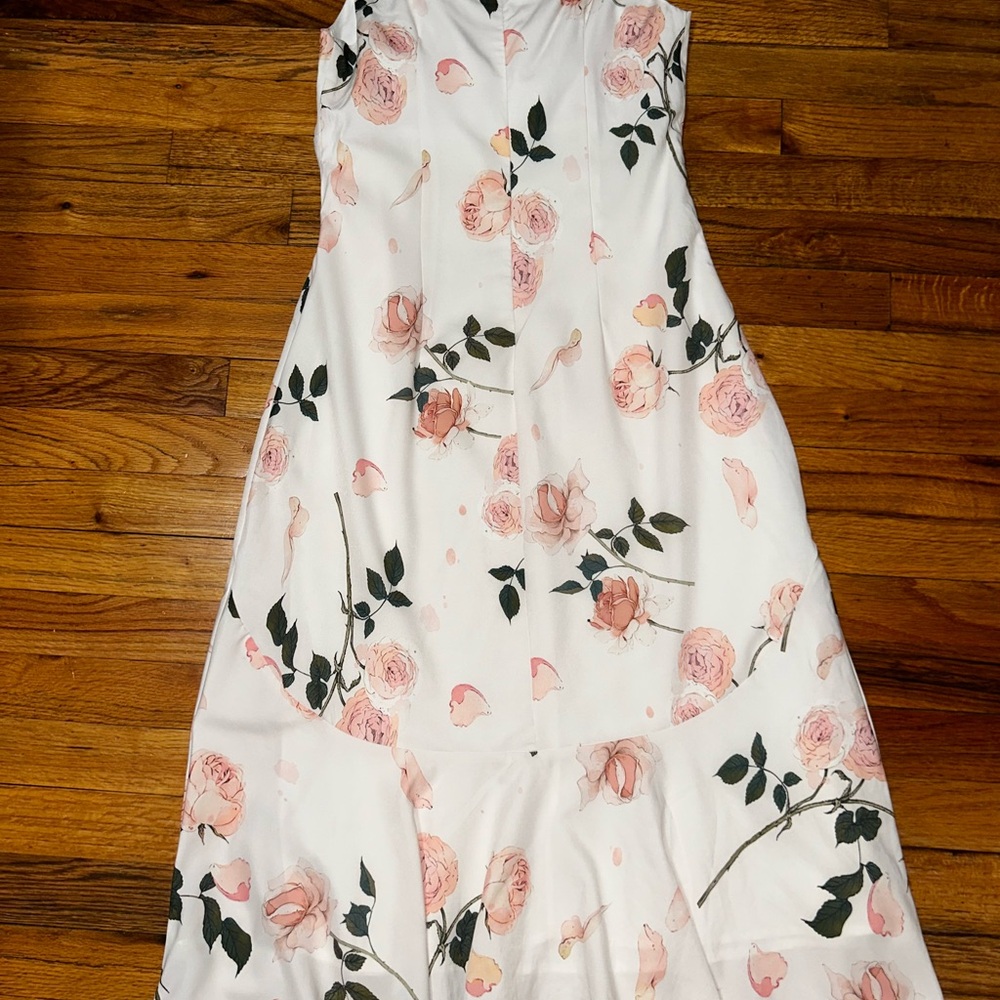 SHEIN White and Pink Floral Midi Dress